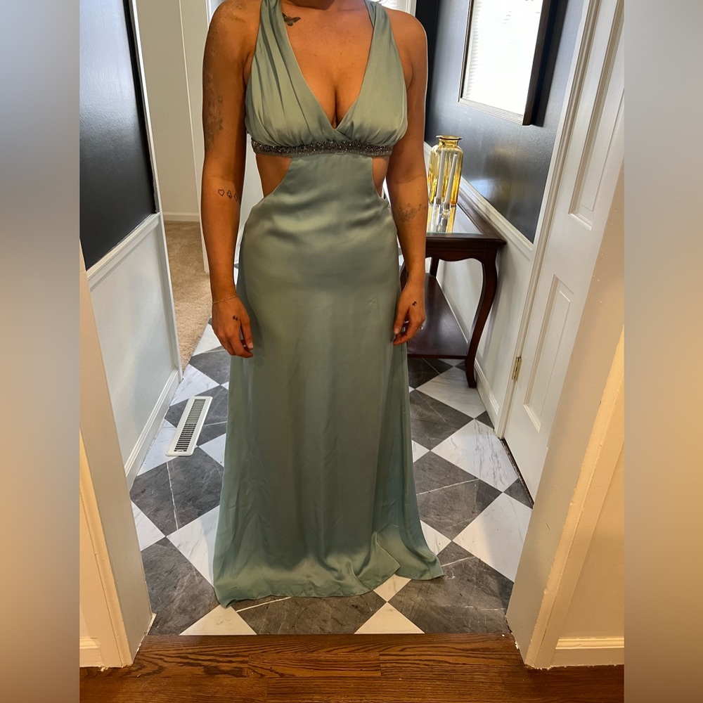 Dusty Sage Sequin Cut-Out BCBG Formal Dress
